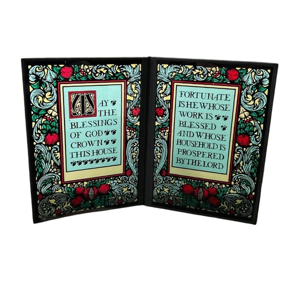 The Unbranded Brand Other - Religious Stained Glass Style Folding Diptych House Blessing Biblical Verse Art